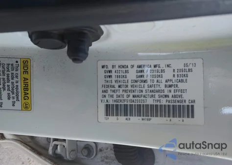 2013 Honda Accord Sport z USA, uszkodzony, nr VIN 1HGCR2F51DA200257